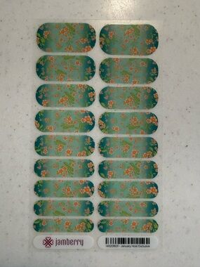 Jamberry Teal Floral Nail Wraps with Orange Blossoms